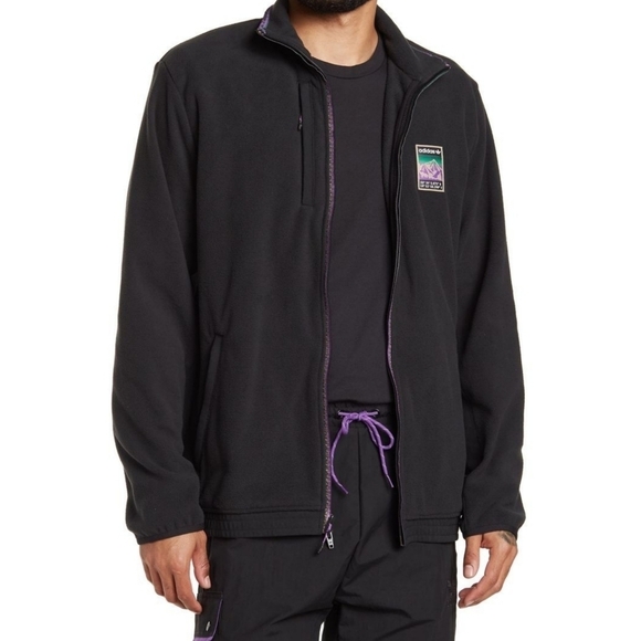 Adidas Originals Adiplore Black Graphic Logo Fleece Zip Up Jacket - Picture 4 of 9